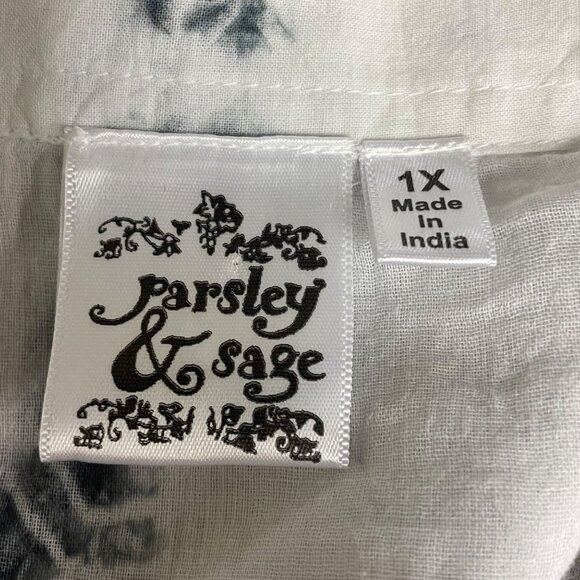 Parsley & Sage Tie Dye Floral Embroidered Mesh Pintuck Button Down Top Sz 1X - Picture 8 of 8